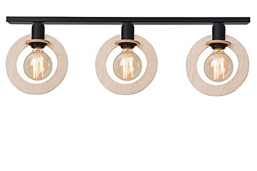 Plafonnier métal et bois Homemania luminaire suspendu industriel salon salle à manger 3xE27