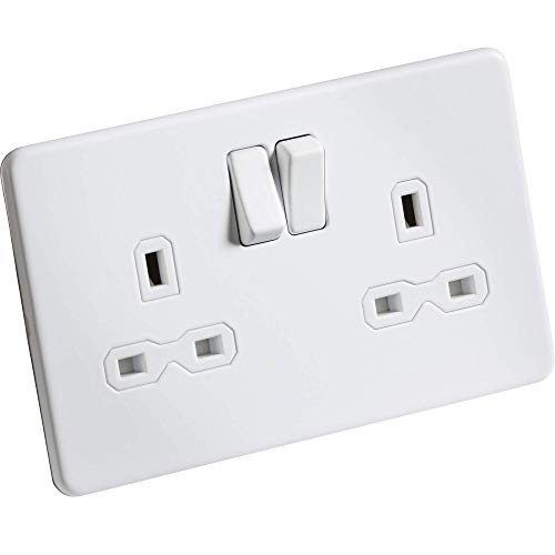 Prise sans vis 13A 2G DP blanc mat pour installation electrique