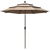 EliteShade USA 10-Year-Non-Fading 9Ft 3 Tiers Market Umbrella Patio Umbrella Outdoor Table Umbrella with Ventilation, Heather Beige