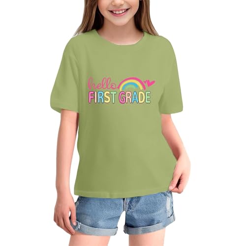 Back to School Outfits for Girls First Day of School Shirts Kids First Grade Short Sleeve Tops Casual Cute Crewneck Tshirt