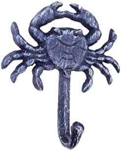Handcrafted Nautical Decor Rustic Dark Blue Cast Iron Wall Mounted Crab Hook 5" - Cast Iron Hook - Coasta image 4
