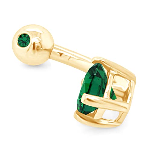 Affy Round Shape Simulated Emerald Body Piercing Belly Button Ring In 14K Yellow Gold Over Sterling Silver #TOP2