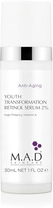 M.A.D Skincare YOUTH TRANSFORMATION RETINOL SERUM 2% - Professional Anti-Aging Solution for Wrinkles & Acne-Prone Skin | Clears Blemishes & Large Pores | Hyaluronic Acid & Amino Acids | 1oz