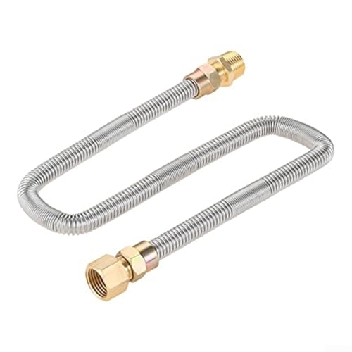 24 Inch Stainless Steel Corrugated Gas Hose Flexible Propane Connection Tube 1/2 NPT Male Adapters Fire Fireplace Outdoor Heating Appliance Bellows Design Easy Installation Silver