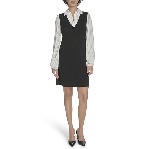 Image of Tommy Hilfiger Women's Long Sleeve Collared Twofer Shift Mini Dress