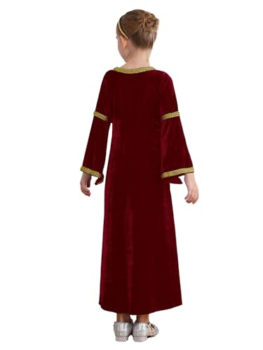 Kids Girls Renaissance Medieval Dress Vitorian Velvet Dress Steampunk Ball Gowns with Headpiece2
