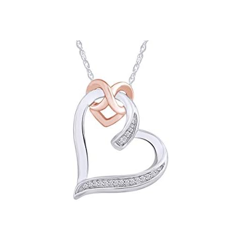 Aria Jewels 14k Two Tone Gold Over Sterling Silver Diamond Accent Heart Knot Pendant w/ 18" Chain (1/20cttw) Cover