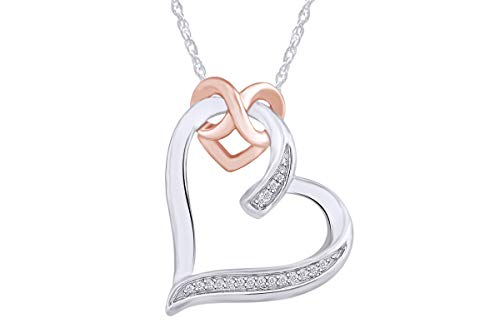 Aria Jewels 14k Two Tone Gold Over Sterling Silver Natural Diamond Accent Heart Knot Pendant w/ 18