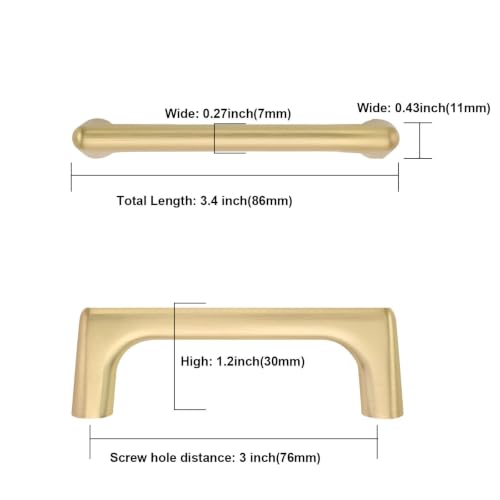 Image of Asidrama 6 Pack 3 Inch(76mm) Brushed Gold Cabinet Pulls Cabinet Handles Cupboard Handles Kitchen Cabinet Hardware for Cupboard Drawer Pulls