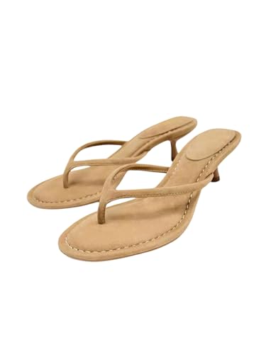 MakeMeChic Women's Suede Kitten Heels Sandals Open Toe Slip On Flip Flop Heeled Sandals