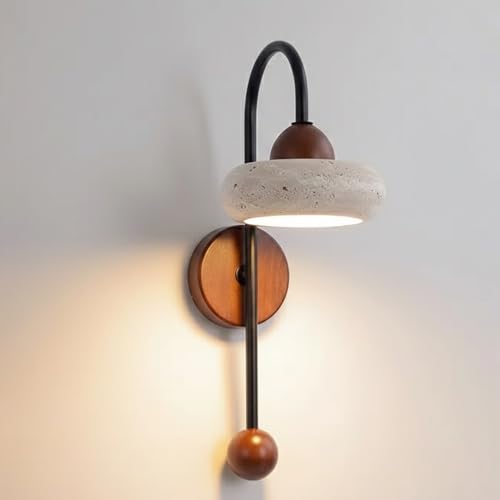 Yellow Travertine Wall Light Natural Stone Accent Lamp Wabi-Sabi Decor