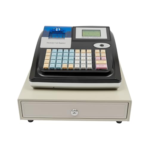 Zalydala   Caja registradora electrónica profesional con doble pantalla, 36 compartimentos y 10.000 Plus, detección de billetes falsos y puerto RS232/USB, para supermercados, restaurantes