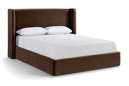 Meridian Furniture B1283Brown-Q Kendall Collection Modern - Contemporary Queen Bed with Ultra Luxe Velvet, 460 GSM Velvet, 74.75 W x 89 D x 48 H