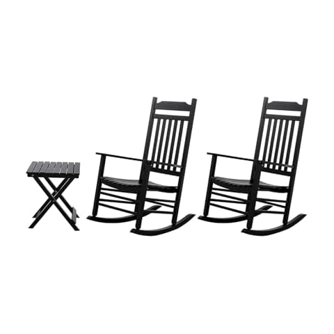 BplusZ Patio Outdoor Rocking Chairs Small Foldable Side Table Set of 3 Piece Porch Wooden Comfy Rockers Folding End Table Furniture Indoor Outside Camping Balcony Lawn and Bistro, Black Cover
