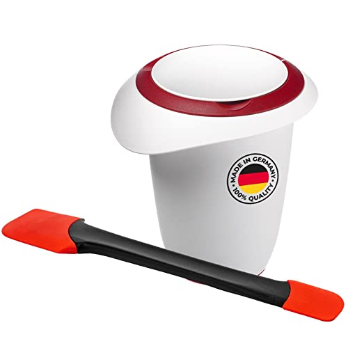 Westmark Conjunto de 2 peças, recipiente para bater com tampa de duas partes, 1 l, e raspador para massa, plástico/silicone, Duo, branco/vermelho/preto, 315122E6