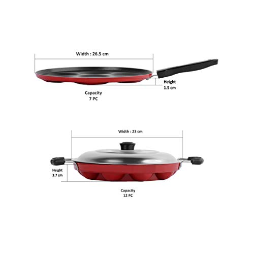 Image of Sumeet 2.6mm Thick Non-Stick Currant Cookware set (Multi snack maker - 26.5cm Dia + Grill Appam Patra with Lid - 23cm Dia)