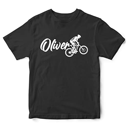 Personalised Boys Mountain Bike T Shirt, Kids Custom Biking Gifts Boys Tee, Christmas and Birthday Gifts for Son who Loves Bike Riding, 7-8 Years, Black