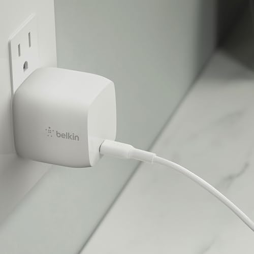 Image of Belkin USB C Charger Block 30W - GaN Power Delivery - Fast Charging USB-C Charger for iPhone 17, Air, Pro, Pro Max, MacBook, iPad, AirPods, Apple Watch, Nintendo Switch 2 - White