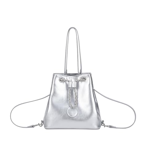 Bolso pequeño de cuero estilo bucket plateado para mujer miniatura 1