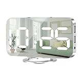 Muoigoe Digital Alarm Clock,Large Display LED And Mirror Desk Clock With Dual USB Charger Ports, 3 Levels Brightness,12/24H Alarm Clocks, Modern Electronic Clock for Bedroom Living Room Office -Silver