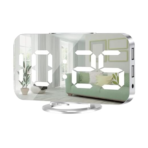 Digital Alarm Clock,Large Display LED And Mirror Desk Clock With Dual USB Charger Ports, 3 Levels Brightness,12/24H Alarm Clocks, Modern Electronic Clock for Bedroom Living Room Office -Silver