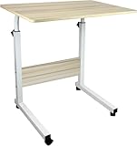 simpa Height Adjustable Mobile Laptop Table Workstation with Metal Frame & Rolling Castors - BIRCH