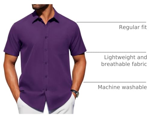 Image of Alimens & Gentle Men's Short Sleeve Dress Shirts Wrinkle Free Untucked Casual Button Down Shirt