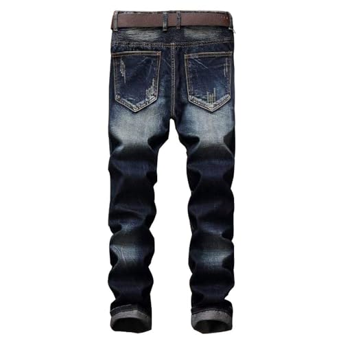 AITITIA Men's Biker Zipper Deco Washed Straight Fit Jeans2