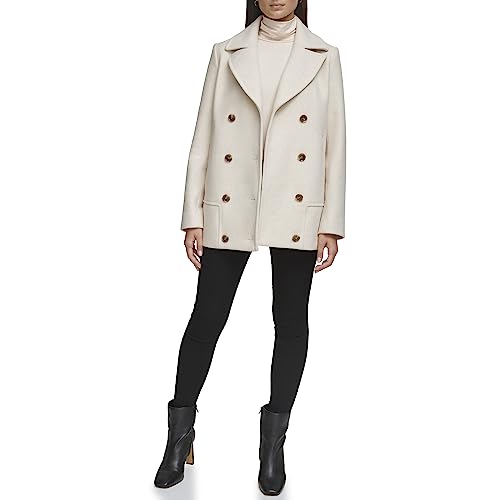 Kenneth Cole Women's Double Breast Notch Collar Button Details Wool Coat