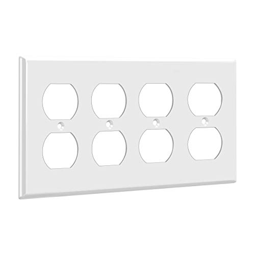 Enerlites 8824-W Duplex Receptacle Outlet Wall Plate, Standard Size 4-Gang, Polycarbonate Thermoplastic, White #TOP7
