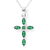 GOODSTONE JEWELS Emerald Cross Pendant Necklace for Women in 925 Sterling Silver | Size 16+2 Inch Cable Chain with Lobster Clasp | Birthstone Jewellery Gift for Her