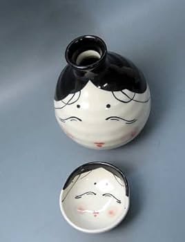 1735 美品 春画陶器 変型おかめ酒器揃 徳利1客 盃2客 1735 美品 春画