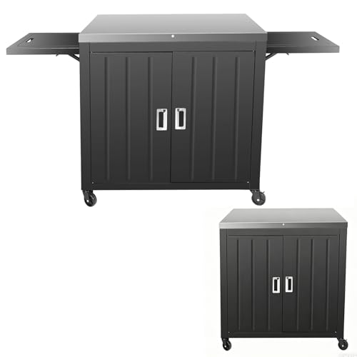 GFTIME Grillwagen Outdoor Grillschrank mit Edelstahl-Arbeitsplatte Grilltisch mit unterschrank klappbaren Seitenablagen Rollen Mobiler Servierwagen Outdoor-Küche 167 5 x 65 x 91 9cm Großer