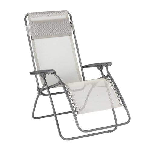 Lafuma MOBILIER - Fauteuil Relax Zéro Gravité RT 2 - Chaise Longue Pliante Terrasse et Jardin - Toile Batyline Résistante - Transat Multiposition, Tout Confort, Fabriqué en France - Beige SEIGLE