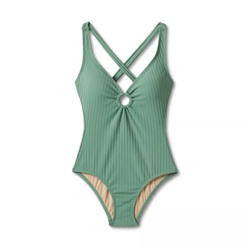 Kona Sol Women's Wide Ribbed Center Ring Medium Coverage One Piece Swimsuit - (US, Alpha, Large, Regular, Regular, Green)