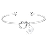 ZOERAY Bracelet Femmes Or Argent Personnalisé Réglable Plaqué Or 18K Bracelet Argent Nœuds avec Lettres A-Z Breloque Coeur Bracelets Doré Soeur Amitié Bijoux Fantaisie Idee Cadeau Femme Anniversaire