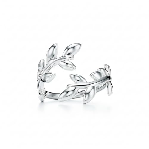 Bague ajustable en argent 925 avec motif feuille d'olivier pour le bureau