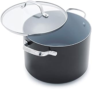 GreenPan Valencia Pro Hard Anodised Healthy Ceramic Non-Stick 24 cm / 7.6 Litre Stock Pot with Lid, PFAS-Free, Induction, Dishwasher Safe, Oven Safe, Grey