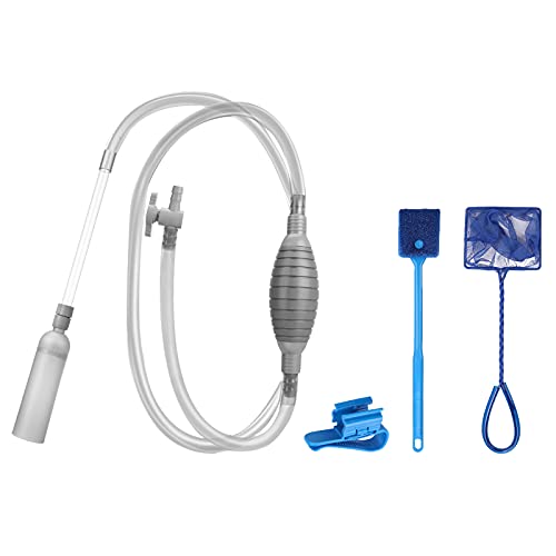Kulife Aquarium Cleaning Maintenance Kit 3-in-1 with Gravel Cleaner Siphon Cleaner Gravel Vac, Cleaning Brush and Fish Net
