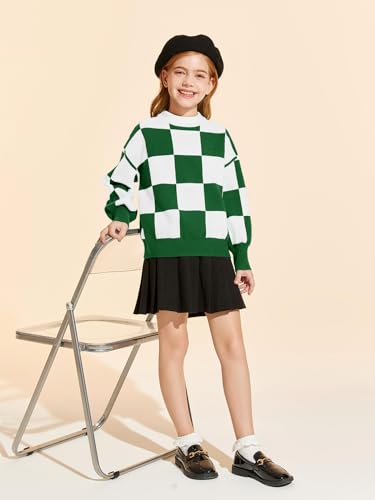 Image of Girls Sweaters Kids Fashion Plaid Mock Neck Pullover Sweater Tops 5-14 Years