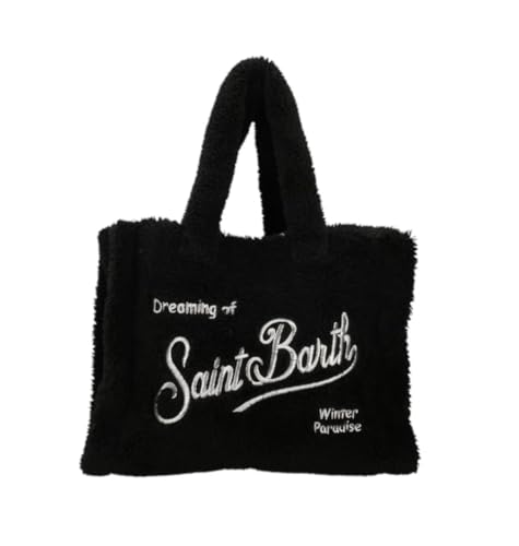 Mc2 Saint Barth Borsa Colette Nera In Orsetto con Ricamo Argentato Dimensioni: 30 x 20 x 12 cm