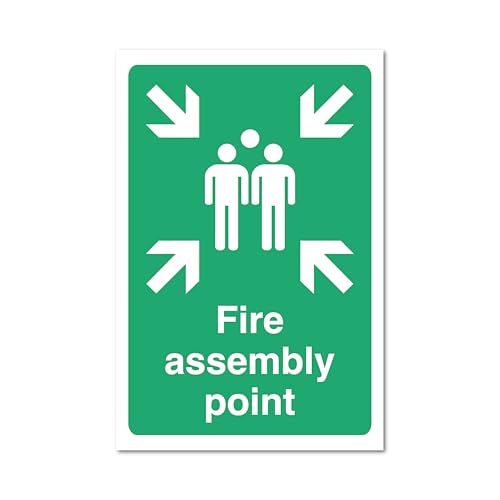 Fire Assembly Point Sign A5 Aluminium Composite Safety Sign - Green & White 3mm Weatherproof Rigid Metal Signage for Indoor/Outdoor Use A5 (150x200mm)