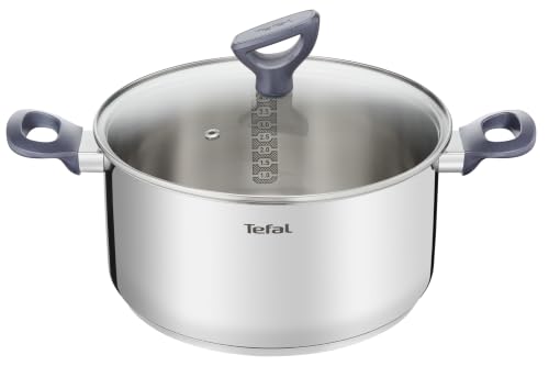Tefal Cacerola Daily Cook 24 cm - Cacerola de acero inoxidable, base reforzada, aptas para todo tipo de cocinas incluido inducción, gran conductividad y resistencia con materiales reciclados