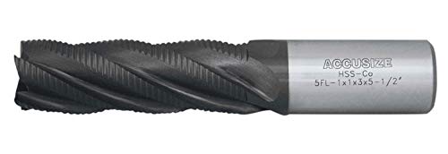 Accusize Industrial Tools 1'' Fine Tooth M42 8% Cobalt Tialn Roughing End Mill, 1'' Shk Dia, 3'' Flute Length, 5-1/2'' Oal, 5 Flute, 1104-0031 #TOP20
