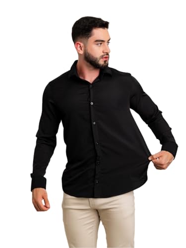 Camisa Social Masculina Manga Longa Slim Corte Premium Clássico (BR, Alfa, GG, Regular, Preto)