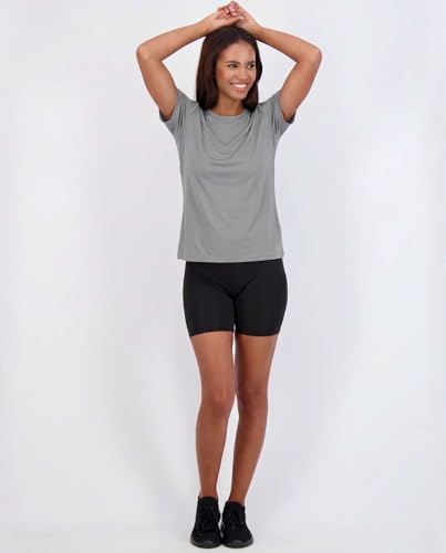 Image of Real Essentials 5 Pack: Women's Short Sleeve T-Shirts Workout Tops Fitness Pilates Gym Activewear Athletic (Plus Available)