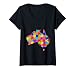 Femme Australie Carte Jigsaw Puzzle Autisme T-Shirt avec Col en V