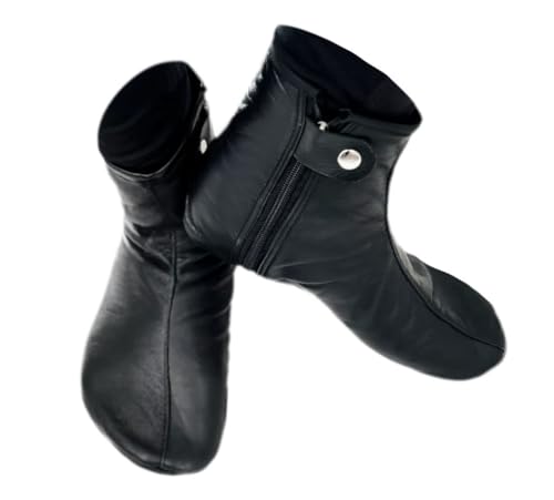 Black leather socks for men women, Unisex Water-Resistant, zipper Muslim Socks Khuffian, Hajj & Umrah