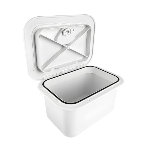 Xztrdi Marine Deck Storage Box with Lock Boat Hatch with Gasket Seal Rotating Latch Tool & Fishing Tackle Organizer for Yacht & Boat White