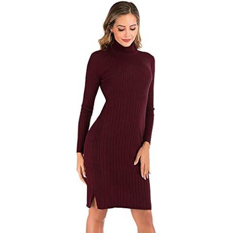 Enjoyoself Womens Winter Turtleneck Knit Dress Long Sleeve Elegant Ribbed Sweater Jumper Bodycon Wine Red Cover